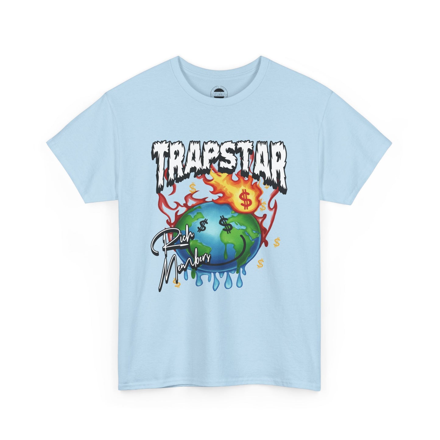 Trapstar "World Full of Money" Graphic Tee — Streetwear Earth & Flame Design