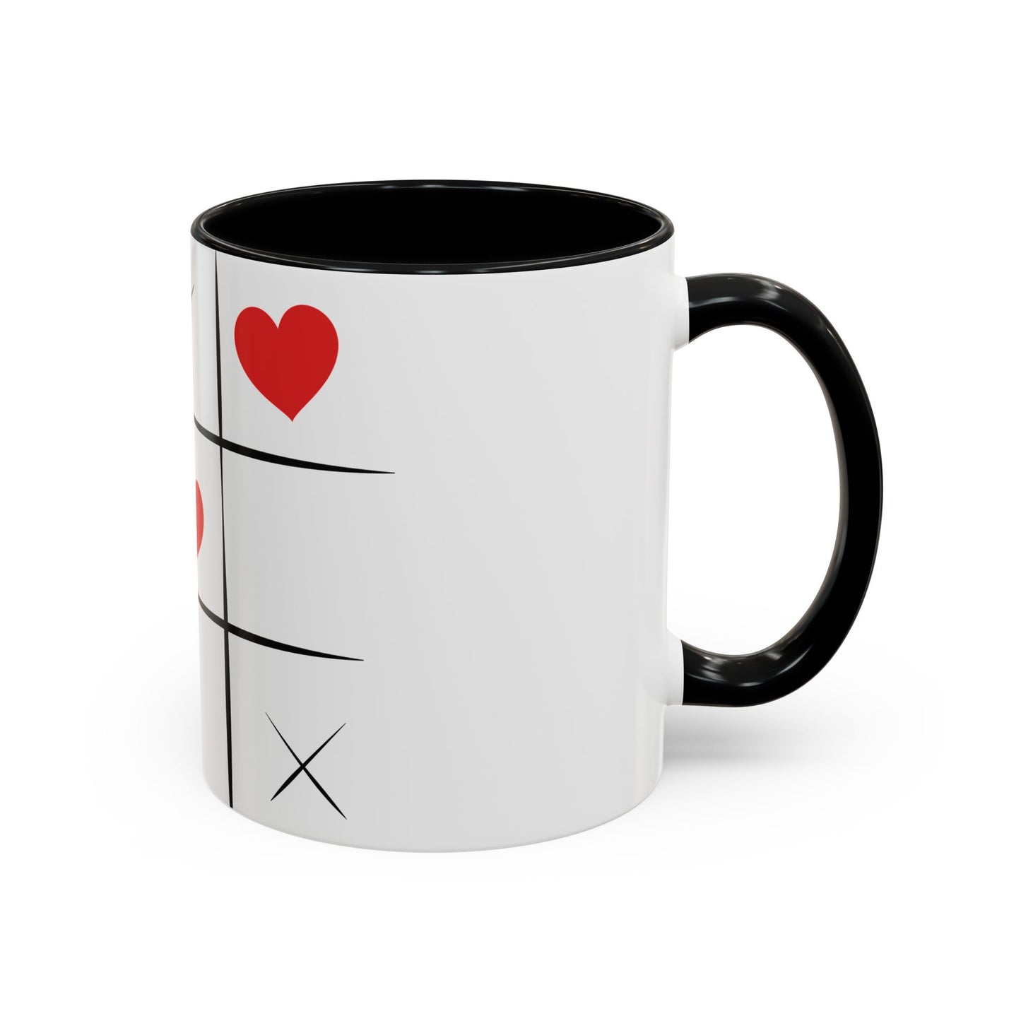 Heart Tic-Tac-Toe Accent Coffee Mug — Romantic Red Heart Game Design (11/15oz)