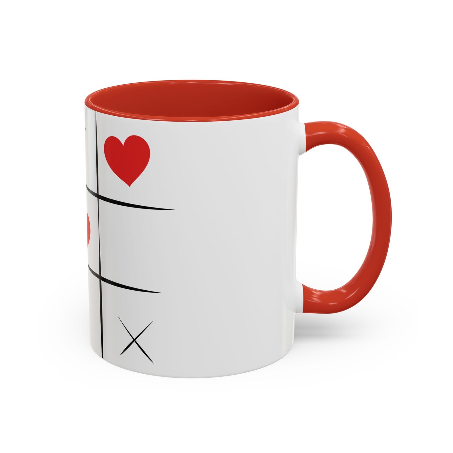 Heart Tic-Tac-Toe Accent Coffee Mug — Romantic Red Heart Game Design (11/15oz)