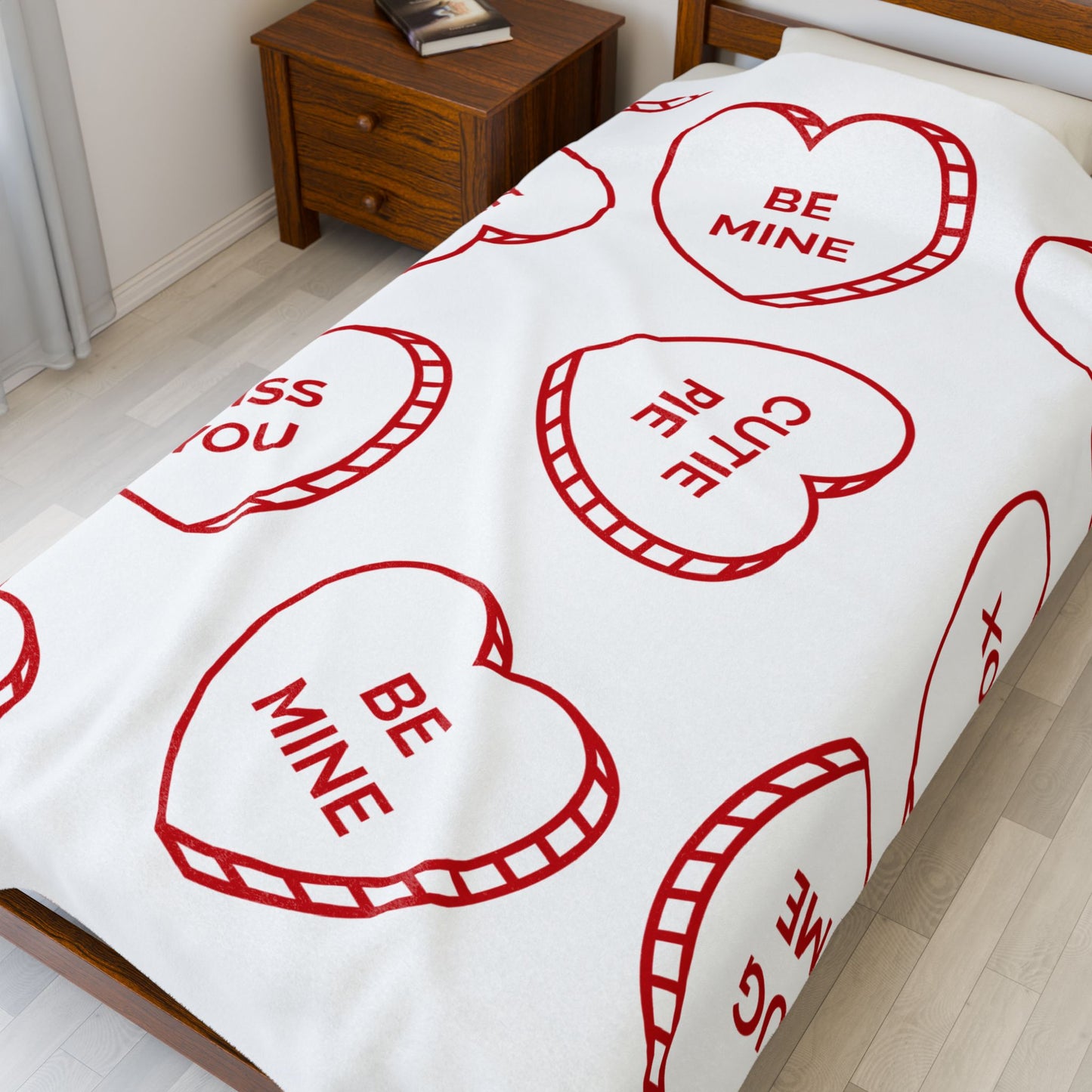 Valentine Conversation Hearts Velveteen Plush Blanket