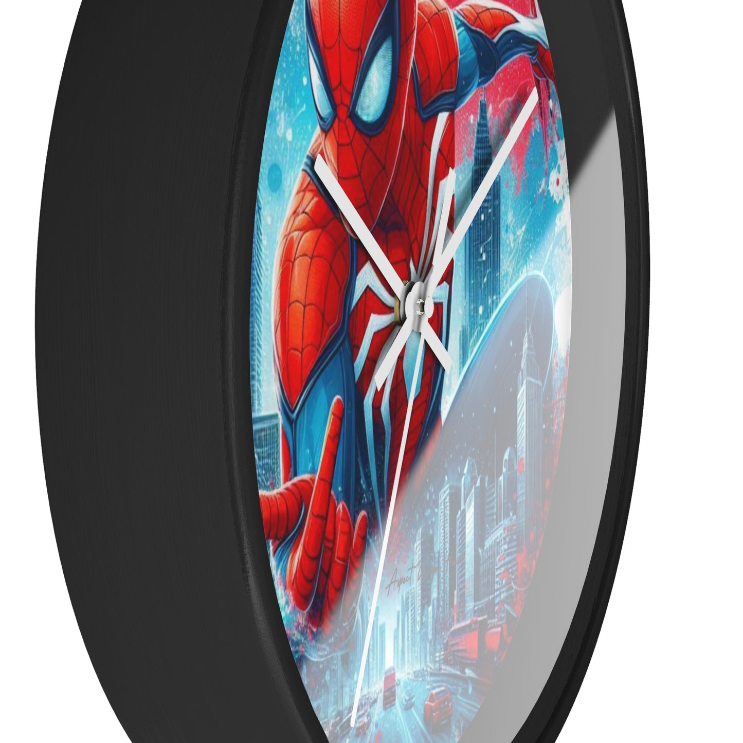 Superhero Wall Clock — Red & Blue City Web-Slinger Design