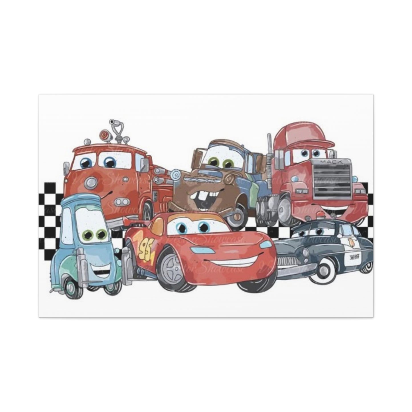 Kids Racing Cars Canvas Wall Art — Lightning McQueen & Friends Stretched Matte Print