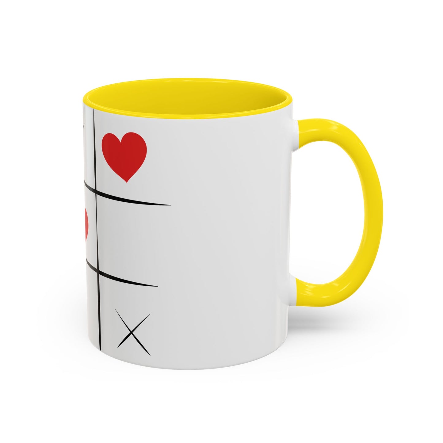 Heart Tic-Tac-Toe Accent Coffee Mug — Romantic Red Heart Game Design (11/15oz)