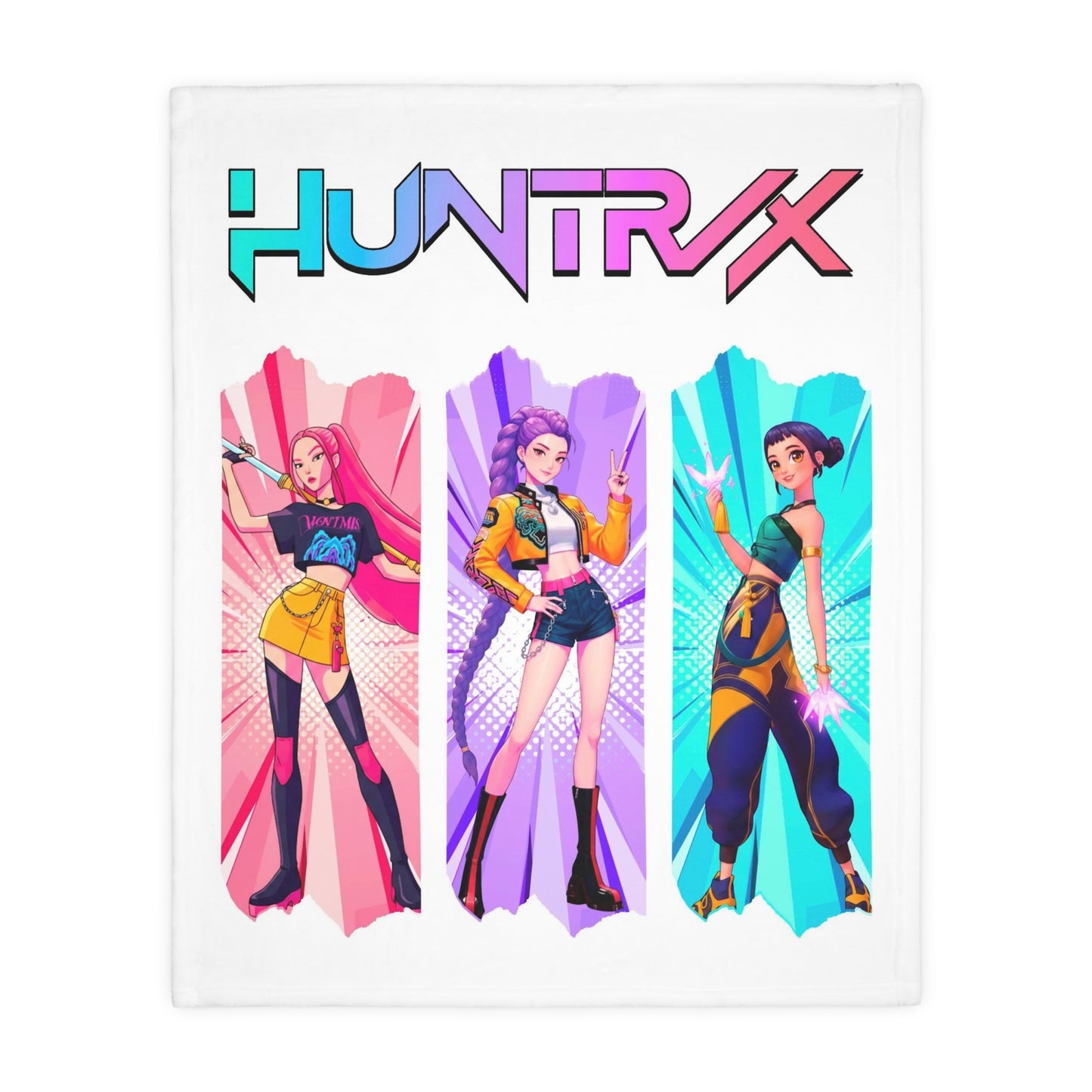 Velveteen Microfiber Blanket — HUNTRX K-Pop Style Character Art Throw