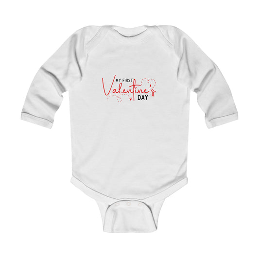 Infant Bodysuit - "My First Valentine's Day" Long Sleeve Baby Onesie