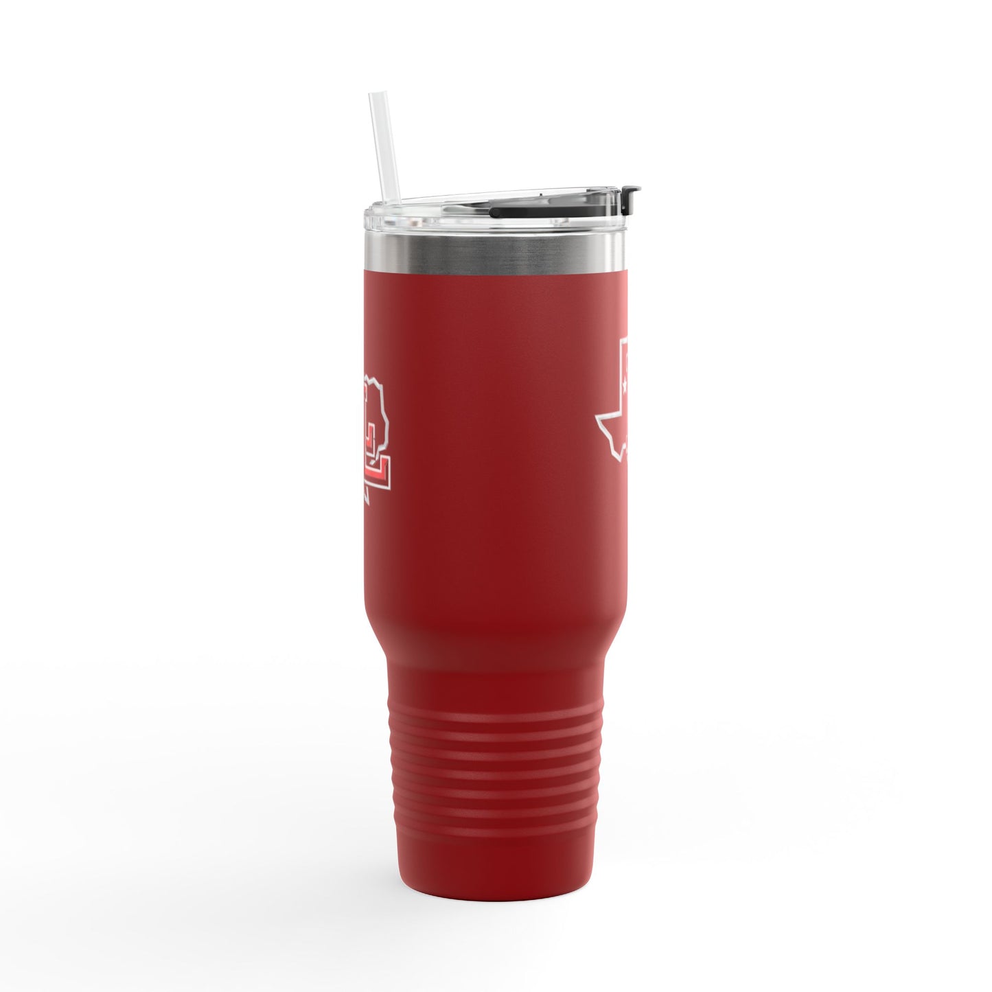 Levelland Lobos 40oz Insulated Travel Mug — Red Texas Initials Tumbler (With Handle & Straw)