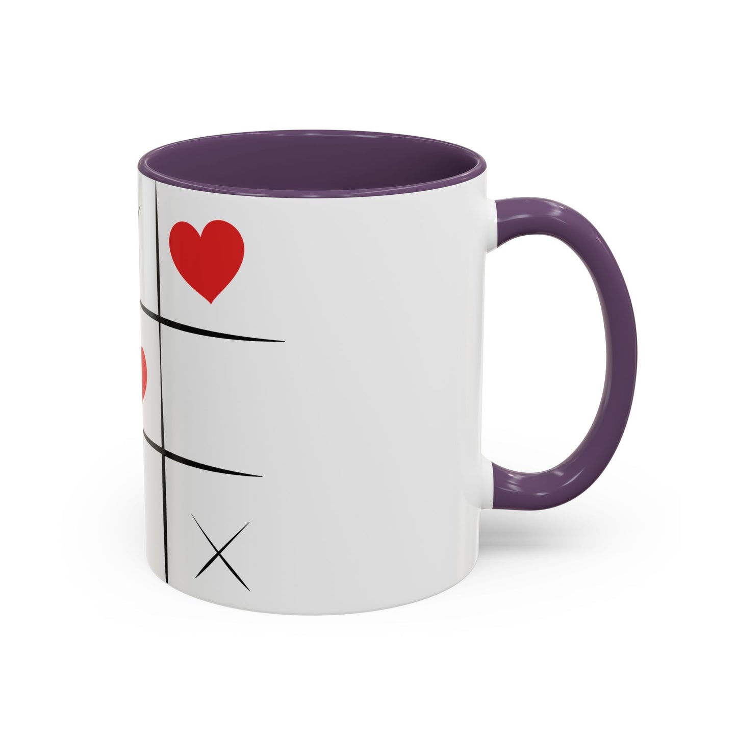 Heart Tic-Tac-Toe Accent Coffee Mug — Romantic Red Heart Game Design (11/15oz)