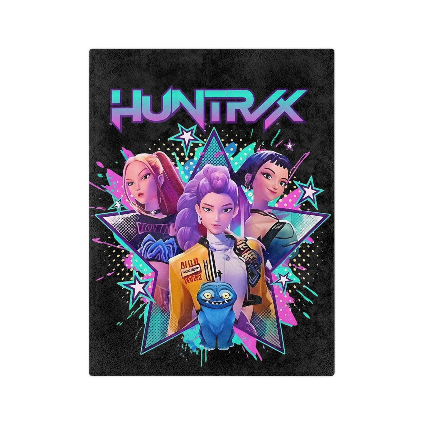 HUNTRX Anime Character Velveteen Microfiber Blanket — Neon Kawaii Gamer Throw