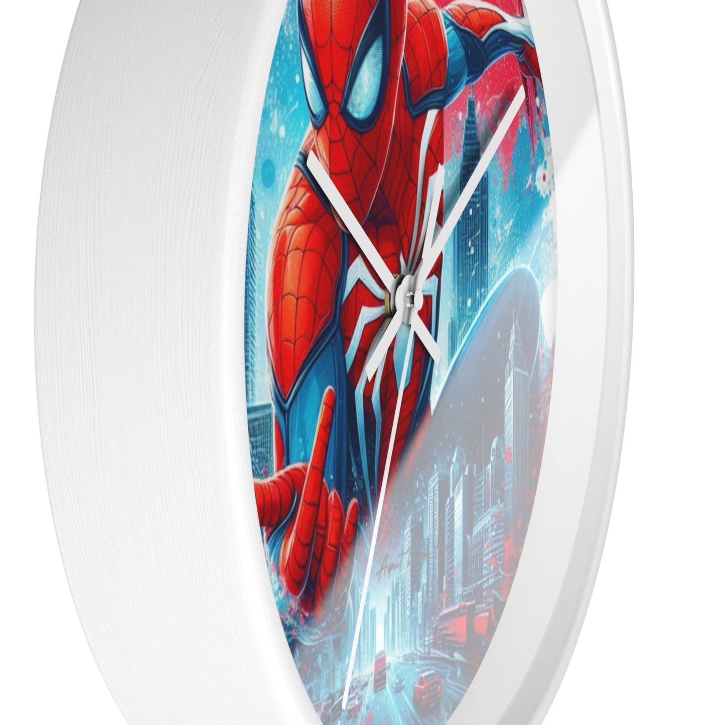 Superhero Wall Clock — Red & Blue City Web-Slinger Design