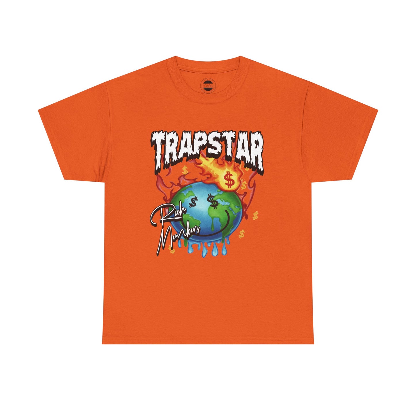 Trapstar "World Full of Money" Graphic Tee — Streetwear Earth & Flame Design