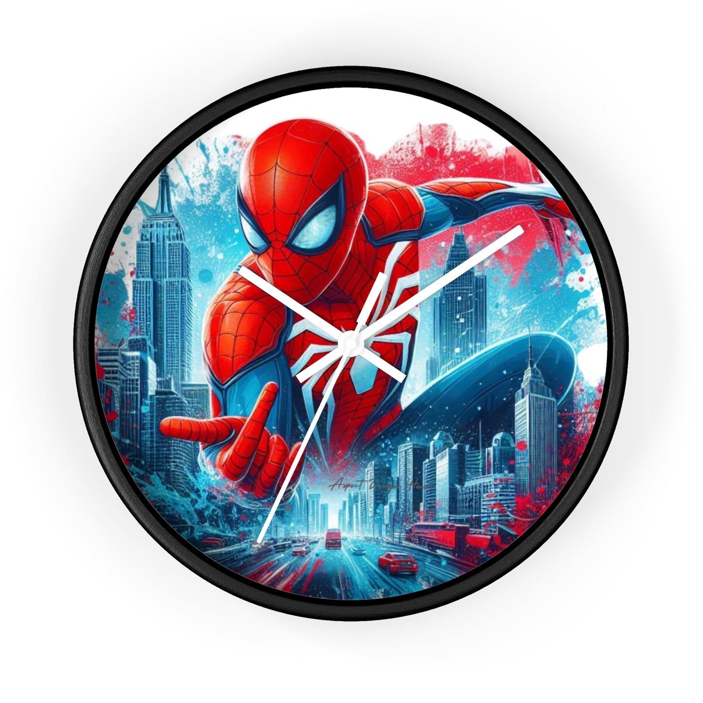 Superhero Wall Clock — Red & Blue City Web-Slinger Design