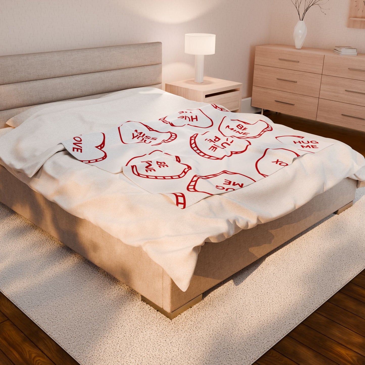 Valentine Conversation Hearts Velveteen Plush Blanket