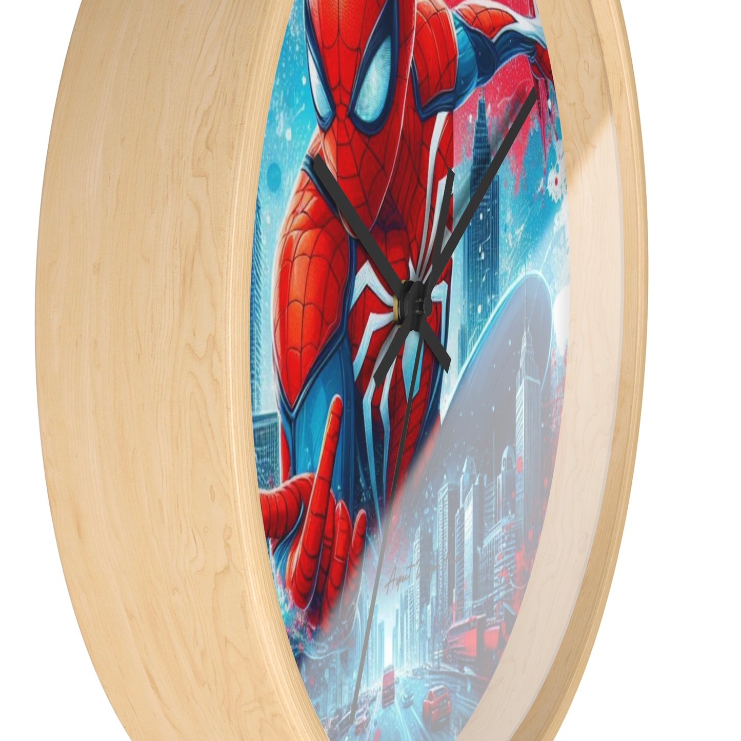Superhero Wall Clock — Red & Blue City Web-Slinger Design