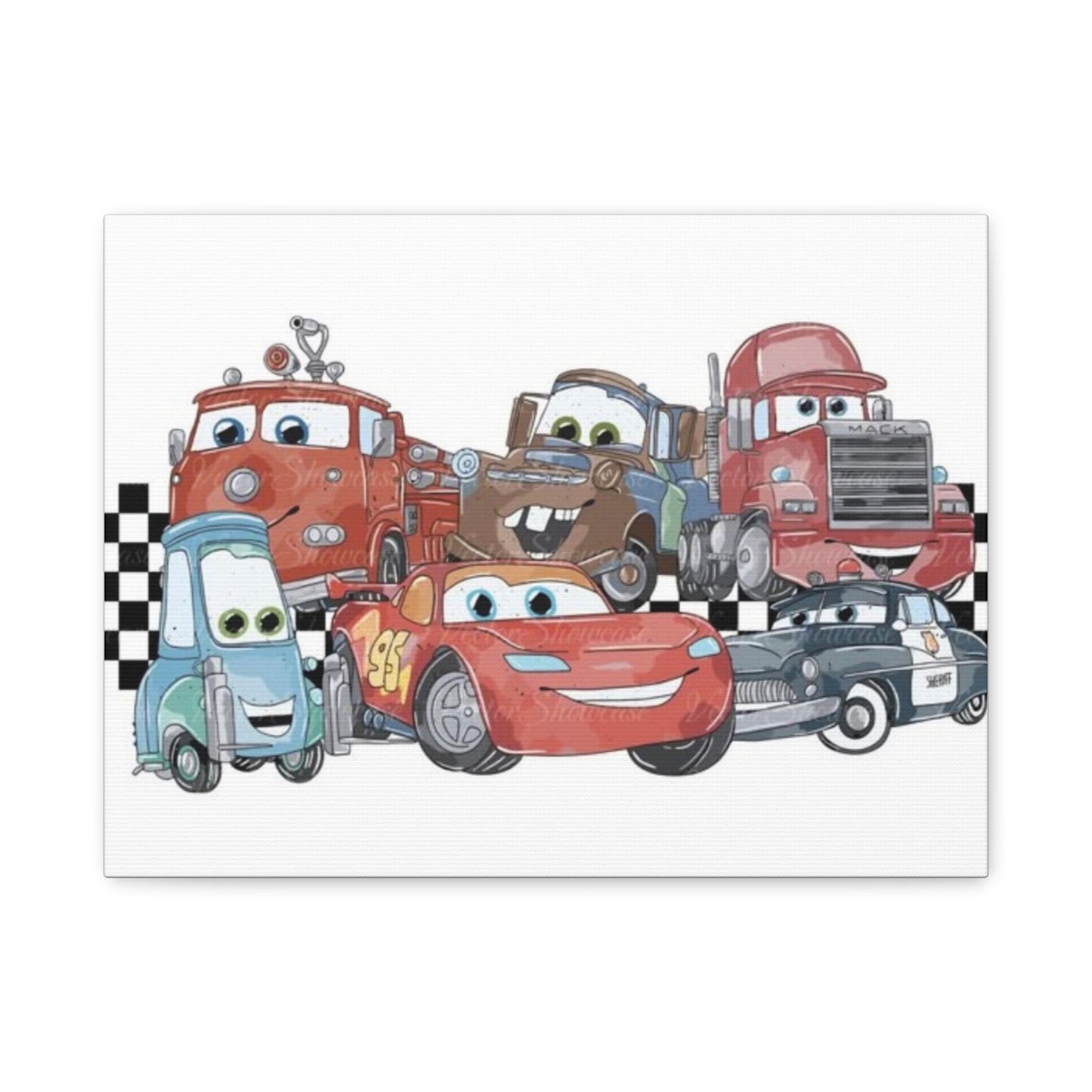 Kids Racing Cars Canvas Wall Art — Lightning McQueen & Friends Stretched Matte Print