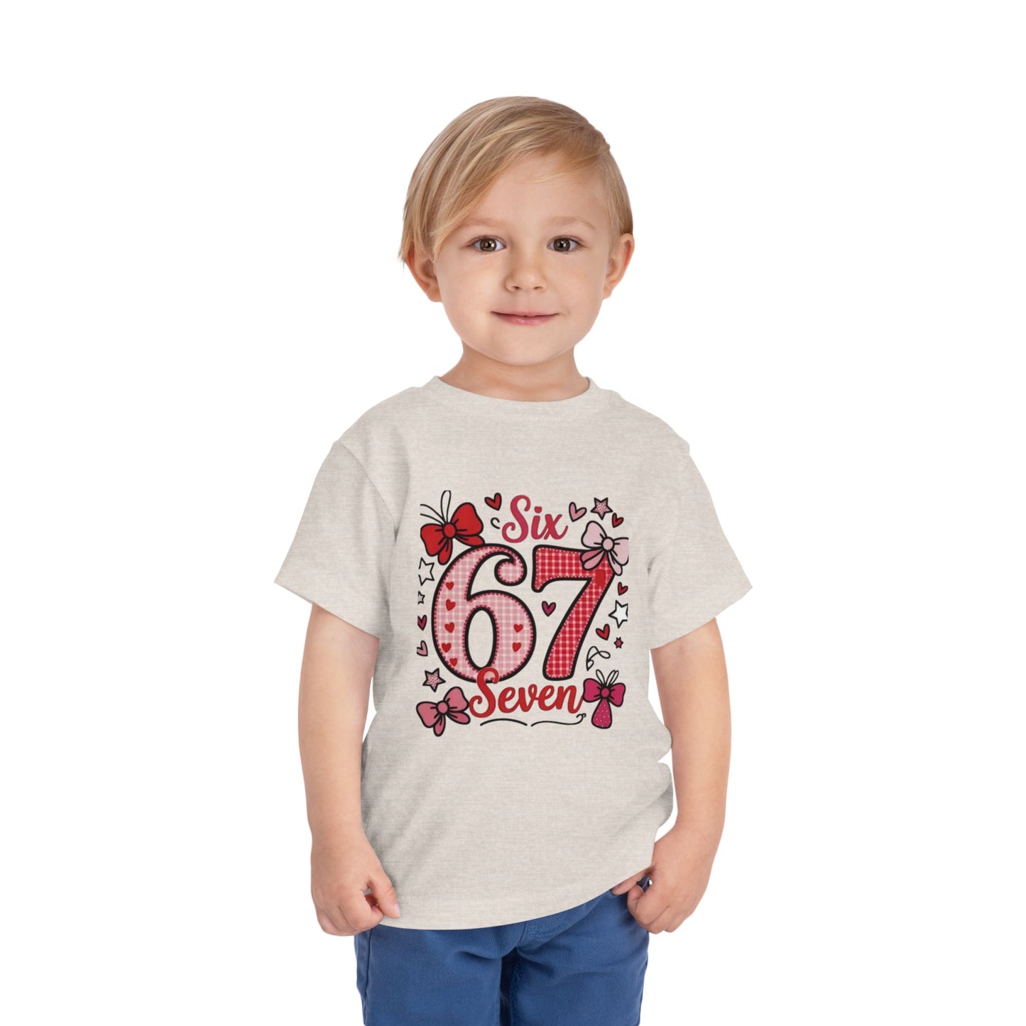 Girls' 'Six 67 Seven' Birthday Toddler Tee — Pink Bow 6th Birthday Shirt